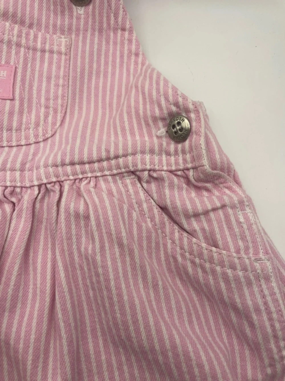 OshKosh B'gosh Pink & White Striped Overall Dress 9 months